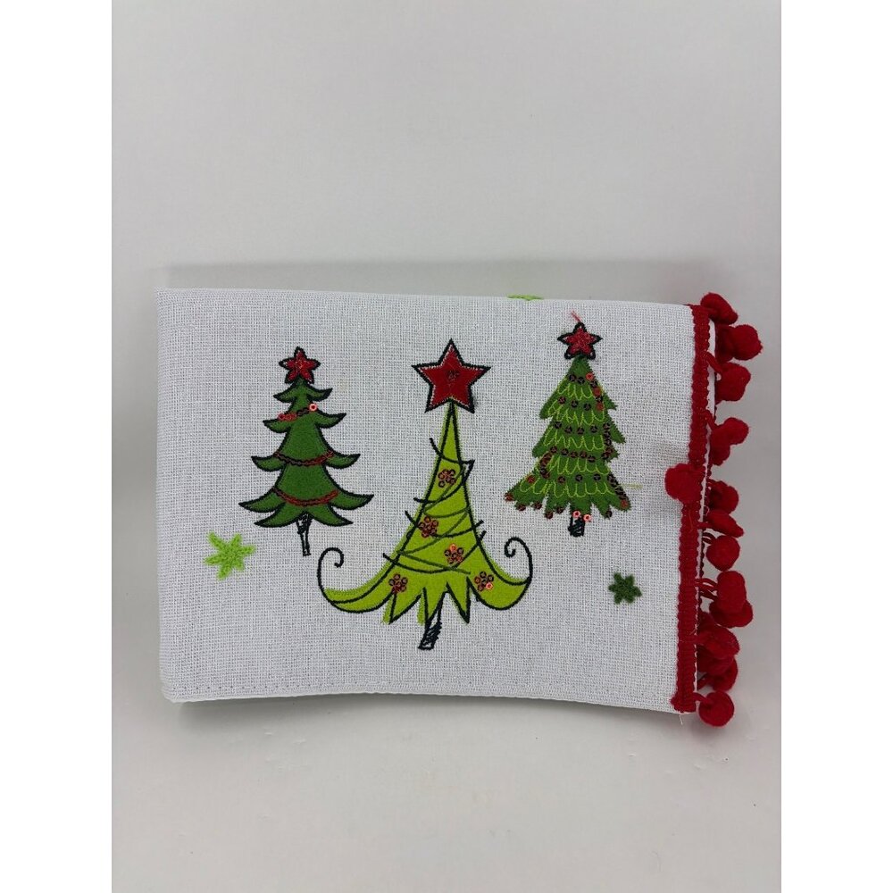 Christmas Trees Embroidered Cloth Placemat Red Green White Set of 4